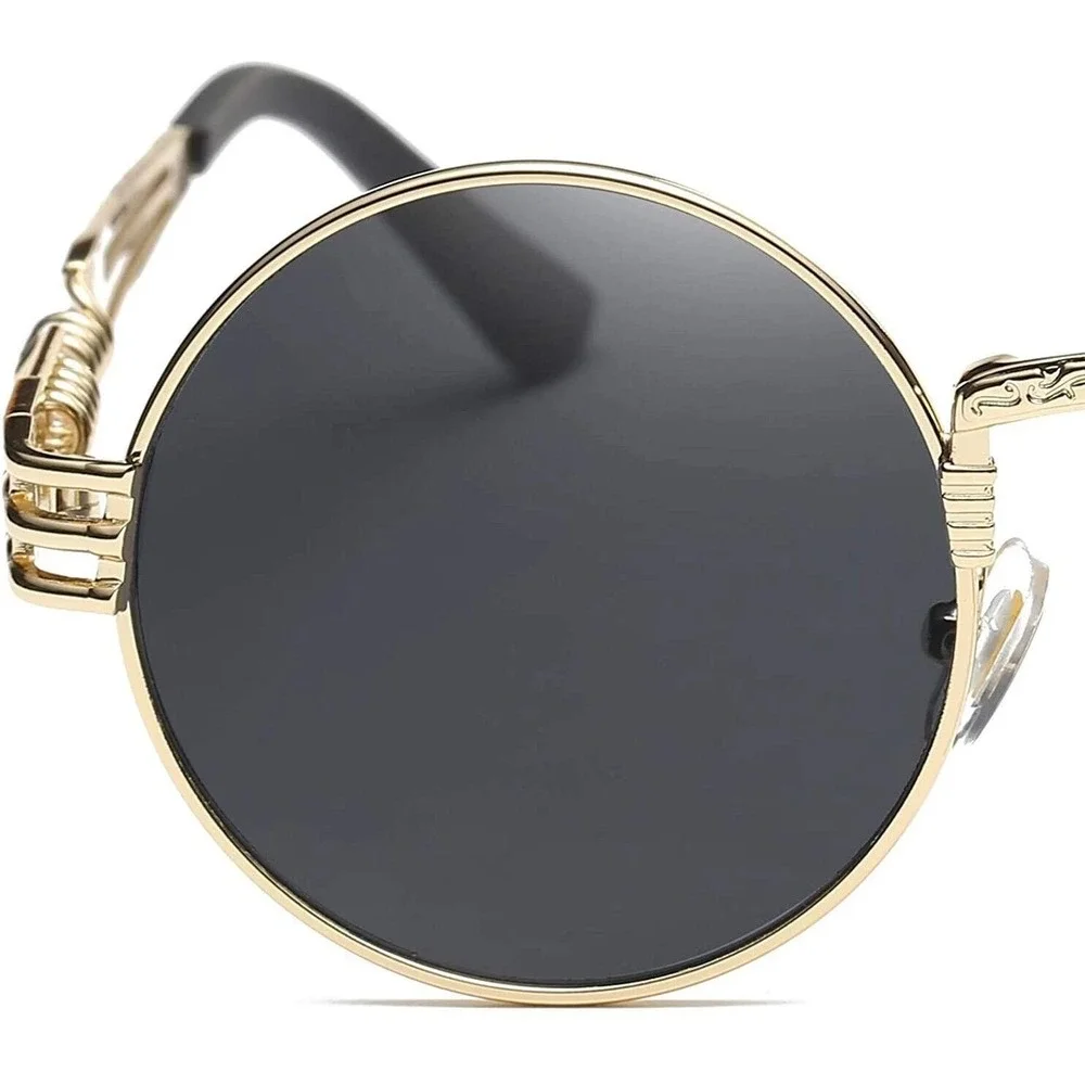 Retro Black Round Steampunk Sunglasses Hippie Glasses‎ Metal Men Trendy Street